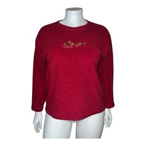 Fundy Vintage Womens Red Fleece Shirt Brown County Embroidered Leaves XL EUC